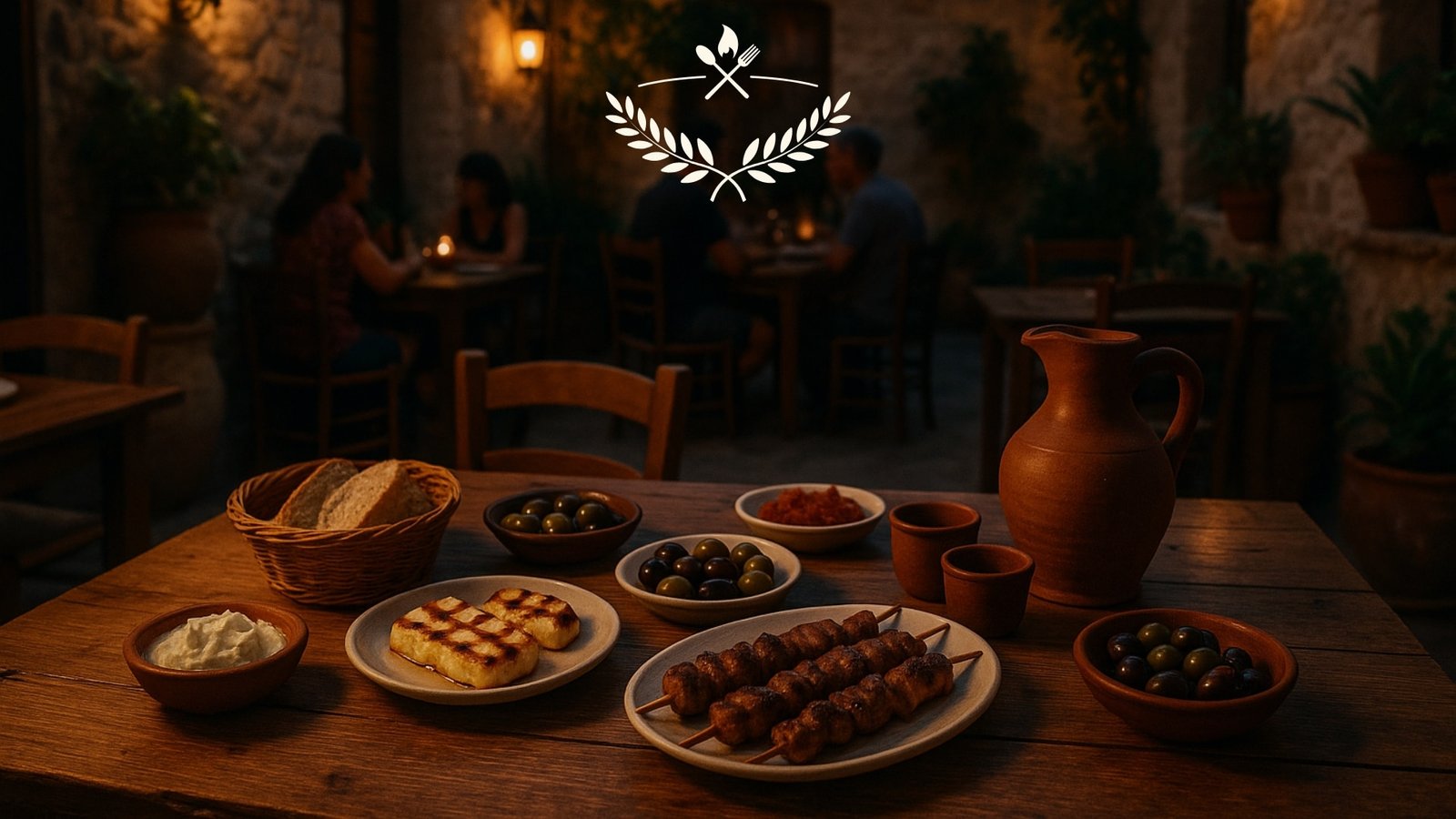 Hidden gem restaurant in Larnaca featured by Restaurants Cyprus with authentic Cypriot meze, grilled halloumi, souvlaki, olives, and local wine in a rustic taverna.