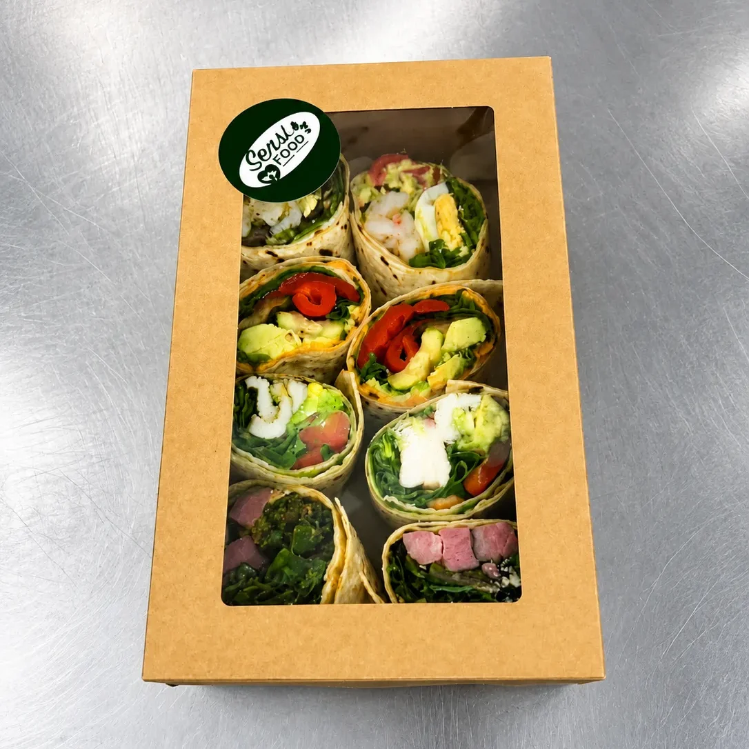 Eight-piece wrap platter in Sensi Food packaging